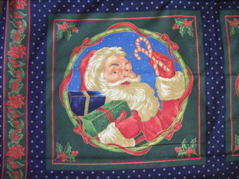 Christmas Jolly Old Santa With Gifts & Candy Sticks Panel - Click Image to Close